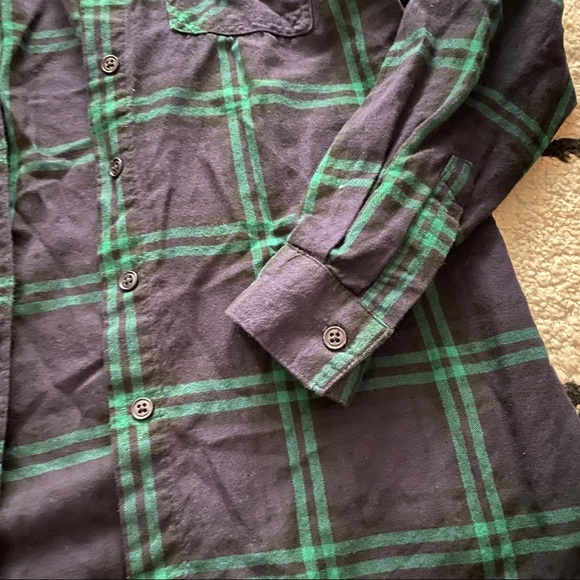 NEW LOOK Navy Green Plaid Flannel Shirt Button Up - Picture 4 of 6